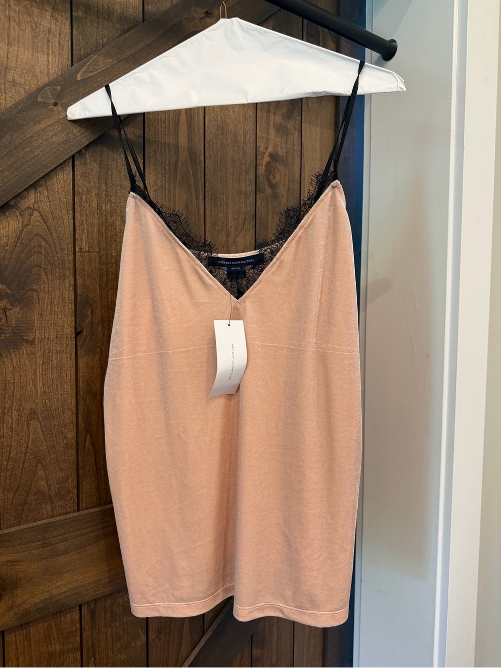 French Connection Peach Camisole Velvet with Black Lace Trim